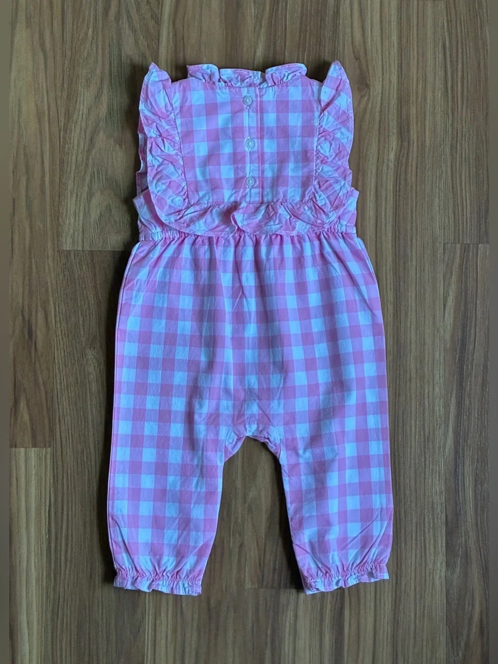 Janie and Jack Baby Girl Pink Gingham Ruffle Jumpsuit Romper 3-6 M